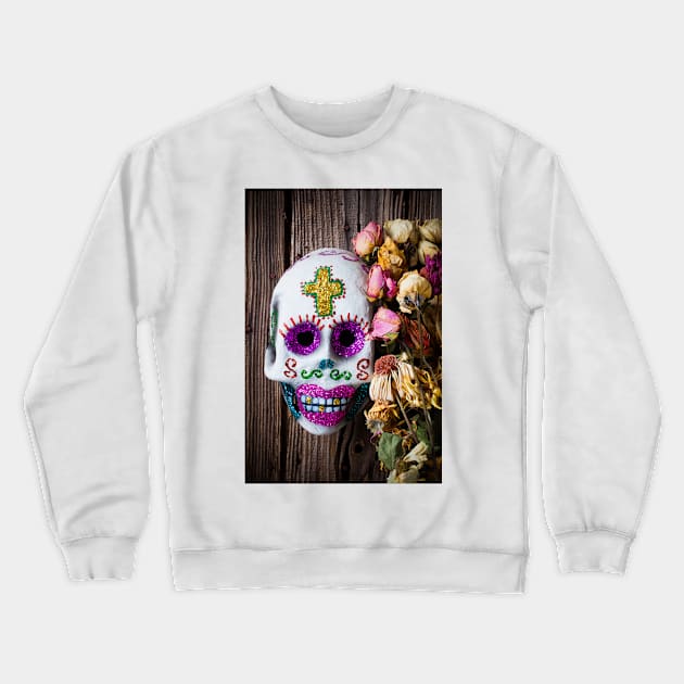 Fancy skull and dead flowers Crewneck Sweatshirt by photogarry